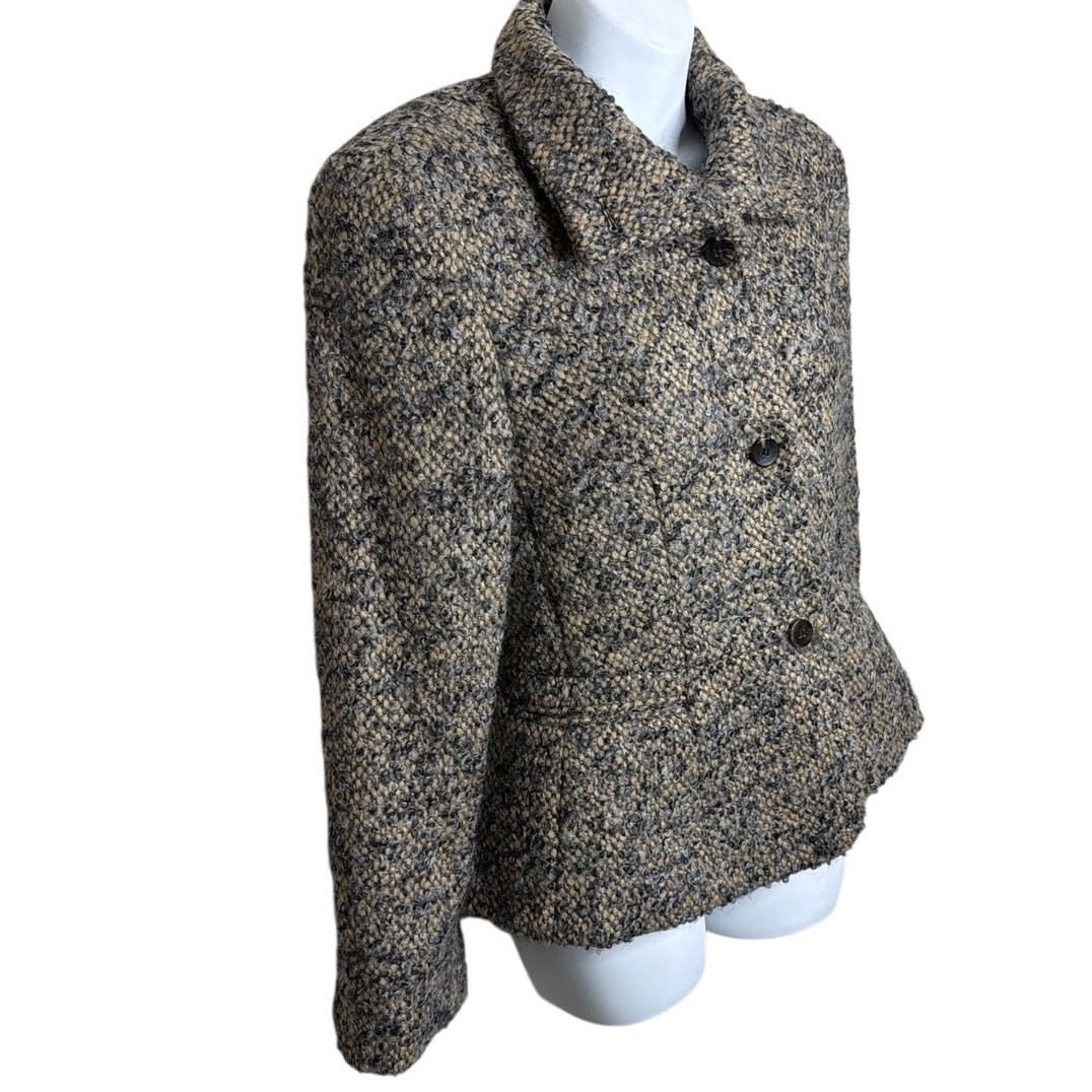 Armani Collezioni Virgin Wool Button Front Tweed Blazer Size 6 Academic