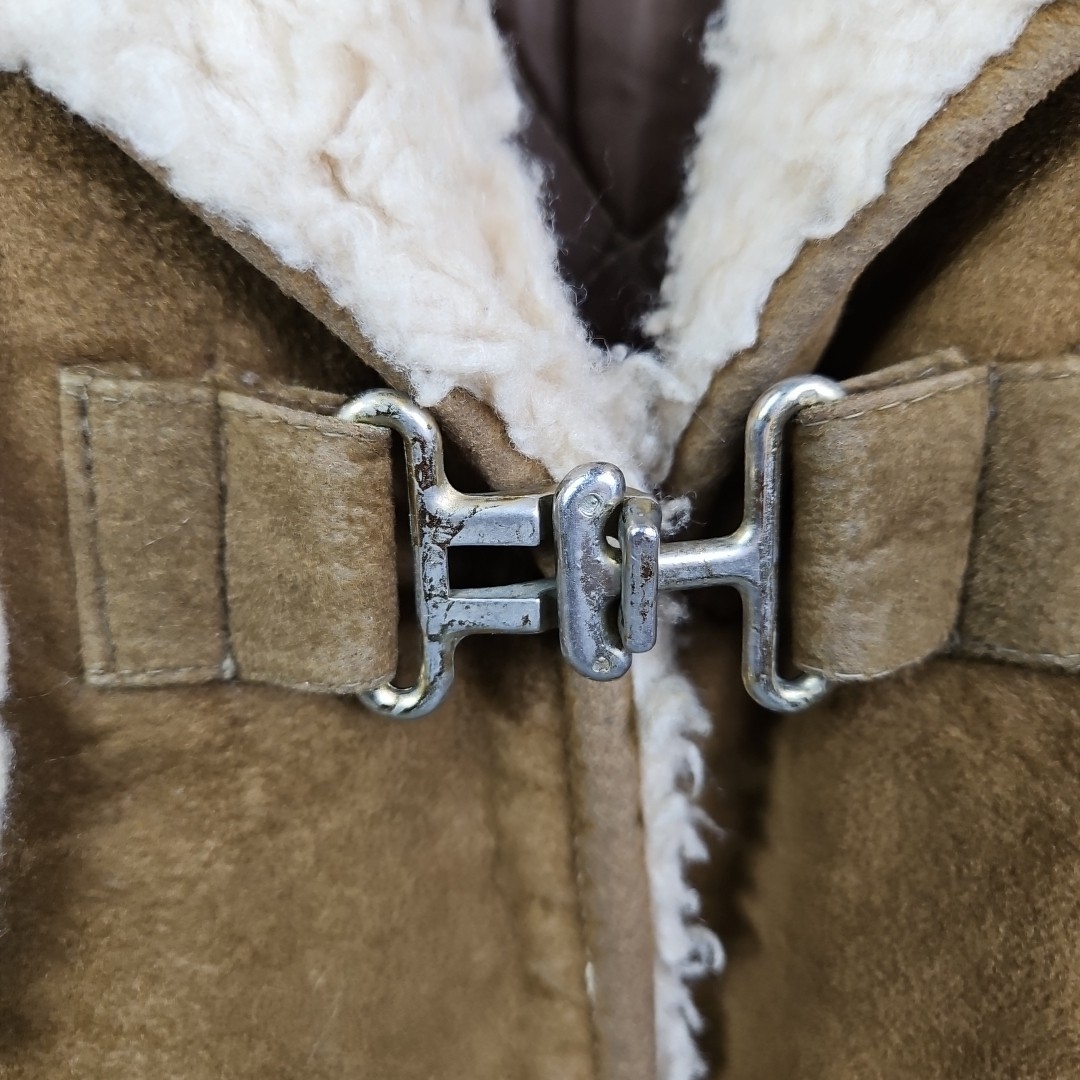 Vtg Curly Top Sheepskin Style Shearling 4 Pocket Lined Clasp Jacket Size 7/8