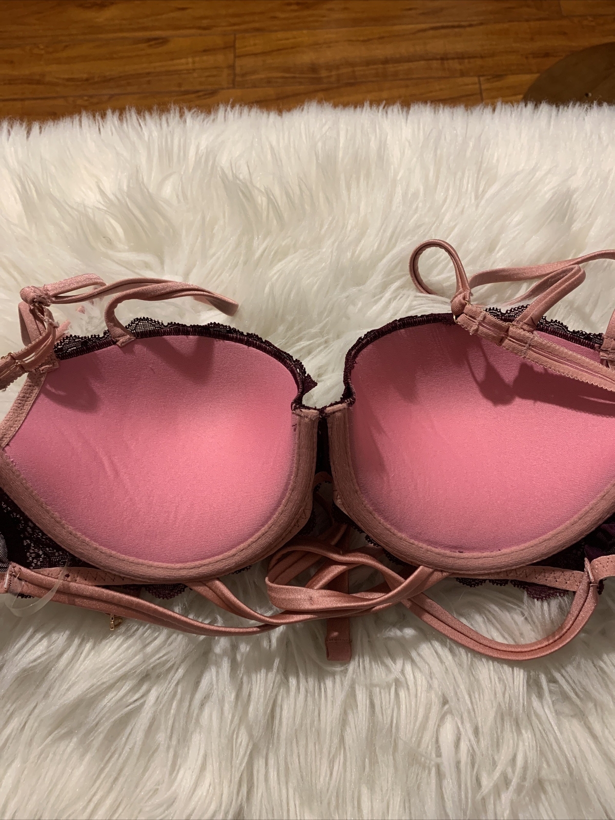 victoria’s secret pink Sexy Date Push Up 32D Burgundy Floral Pattern NWOT