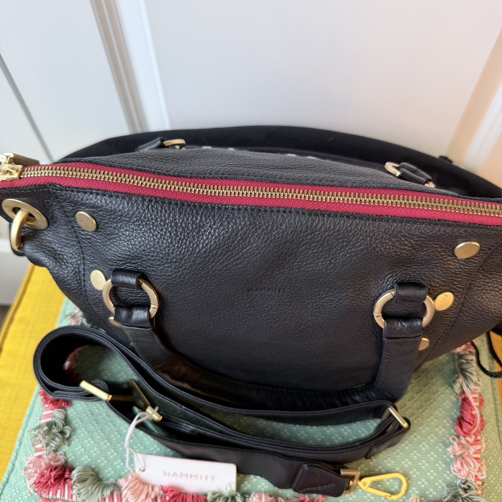 Hammitt Daniel Black Medium Satchel With Gold Studs & Detachable Crossbody Strap