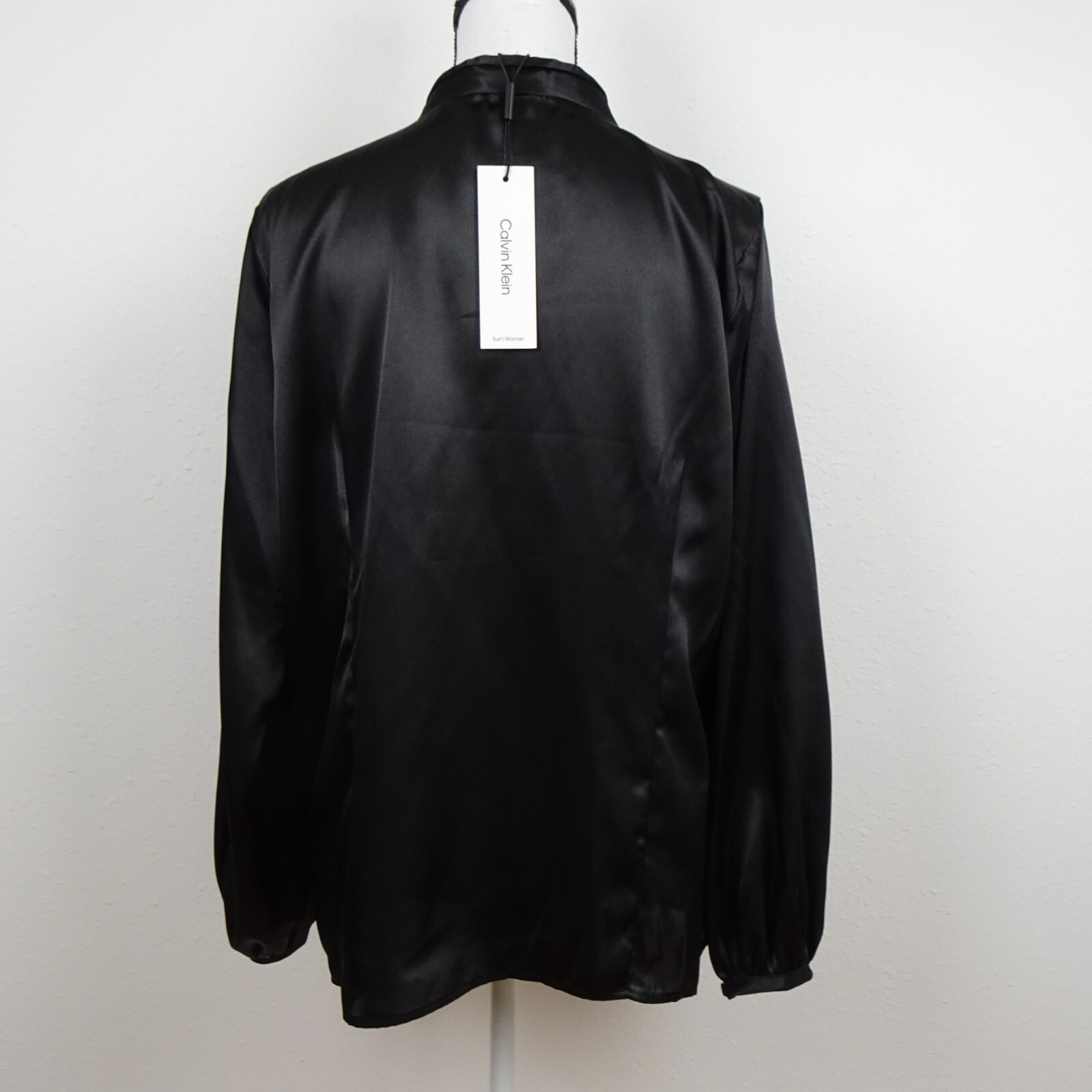 Calvin Klein Faux Wrap Blouse Top Women’s Plus Size 1X Black Satiny Dressy