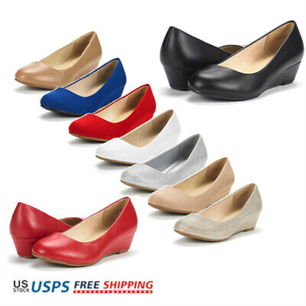 DREAM PAIRS Women’s Pumps Wedge Heel Round Toe Slip On Pump Shoes US 5-11