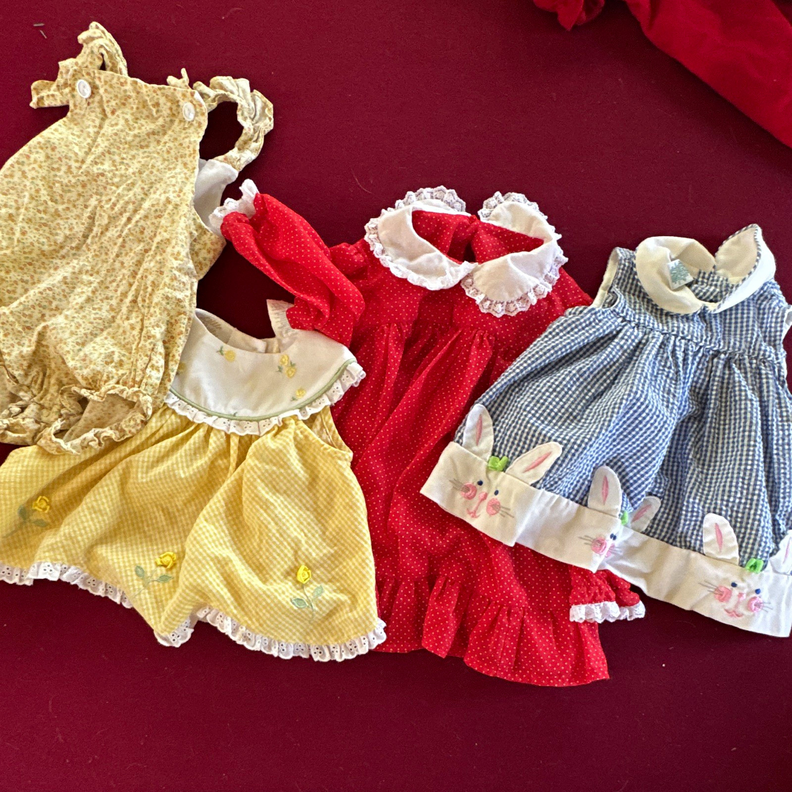 Mixed Brands 3pc Girls 6-9M Dress Set + Floral Romper Gingham Bunny Long Sleeve