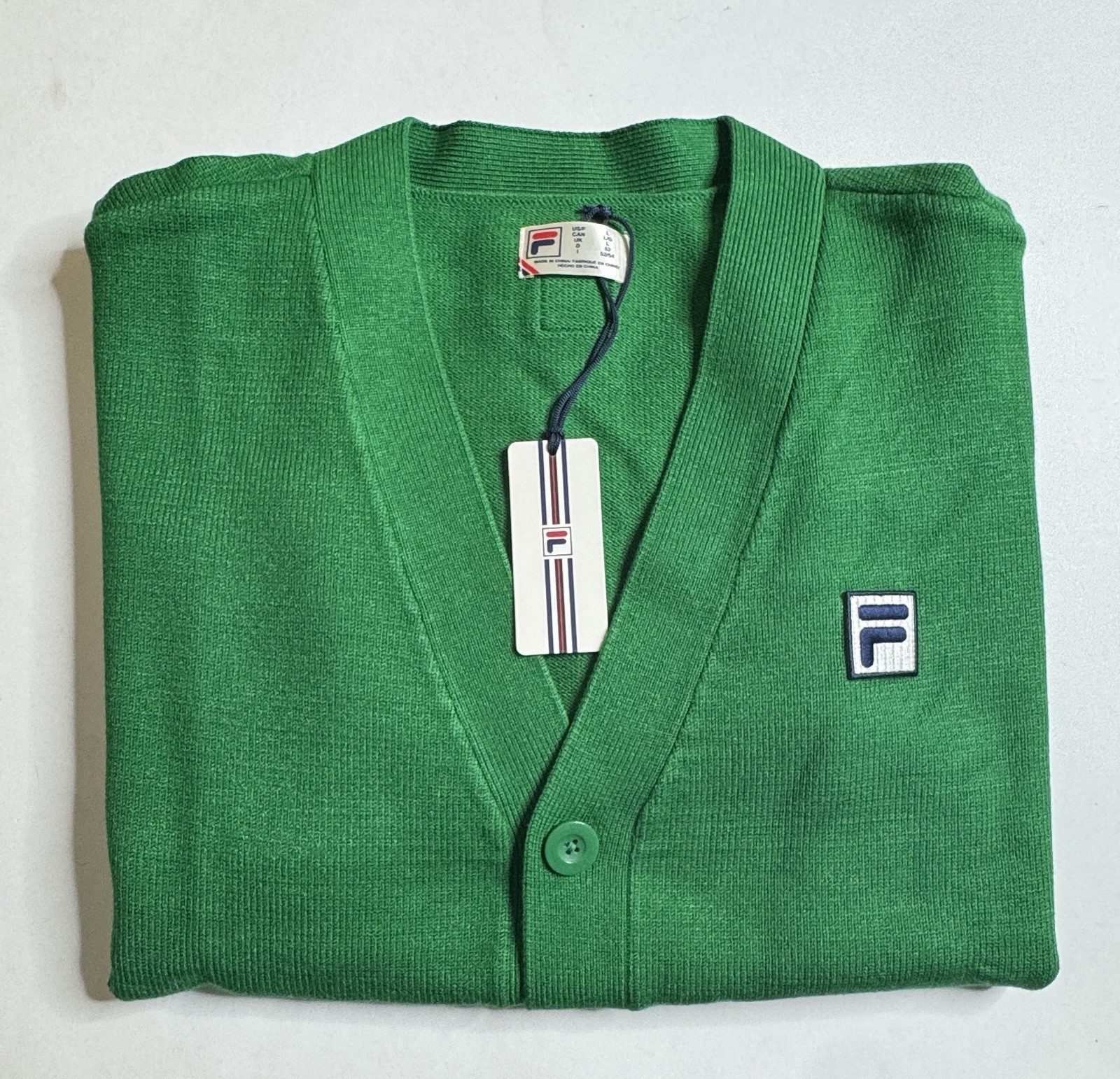FILA Men’s Baseline Cardigan – Amazon Green, Large, w/ F-Box Logo ($150 Retail)