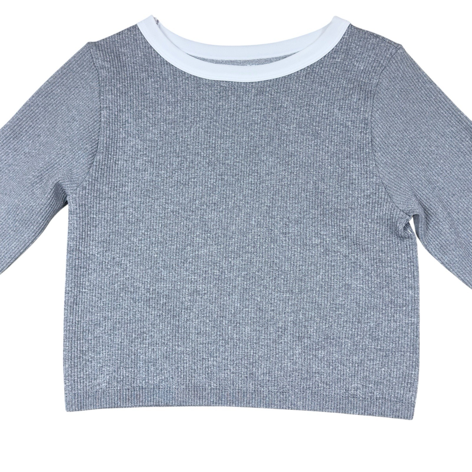 Pink Dot Long Sleeve rew Neck Crop Top Gray 92% Nylon 8% Spandex Womens Large