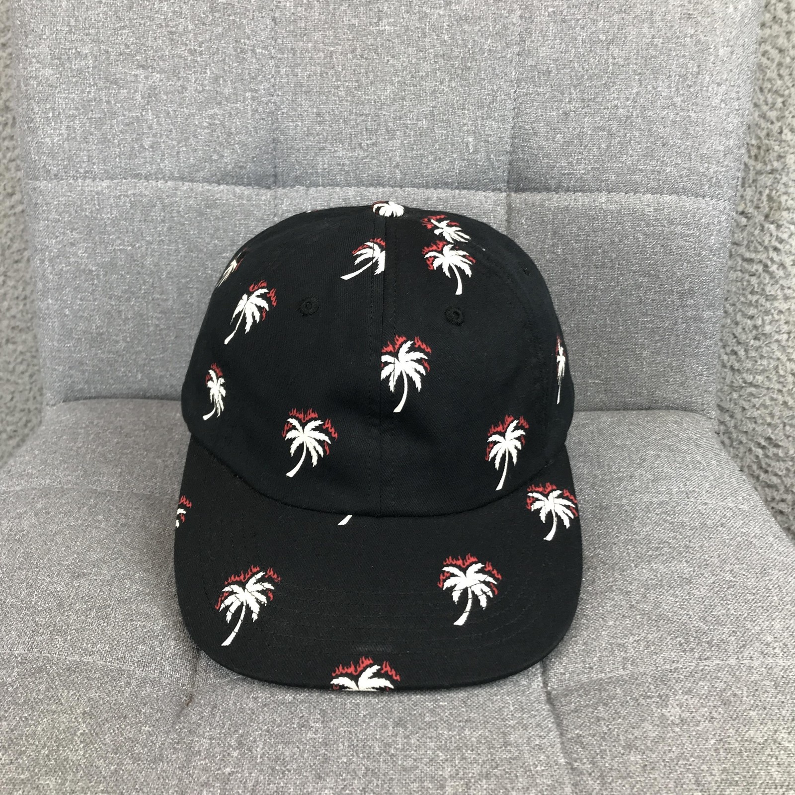 Palm Tree Embroidered Hat Cap Strap Back One Size Black Mens Tropical Beach
