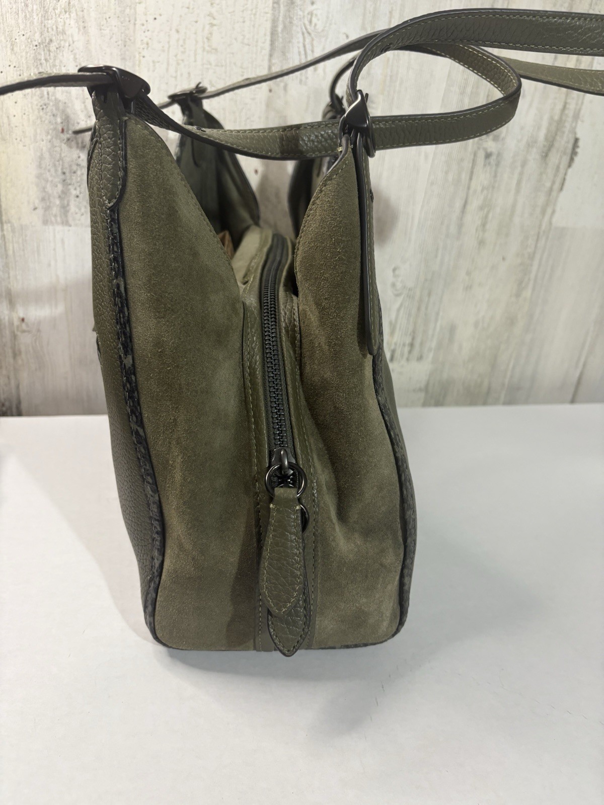 Coach Lori Shoulder Bag Army Green Pebbled Leather/Suede