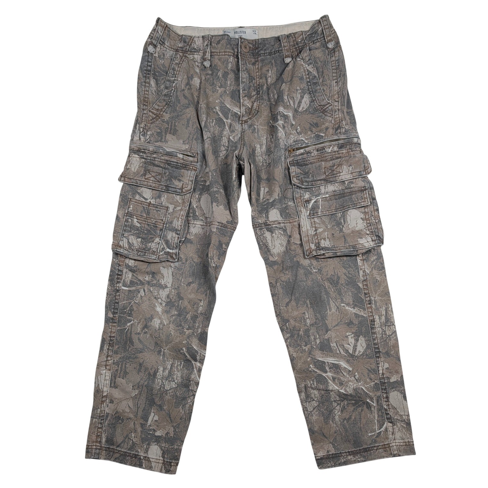 Hollister Cargo Pants Mens 31×30 Loose Fit Baggy Camo Skater Utility Leaf Y2K