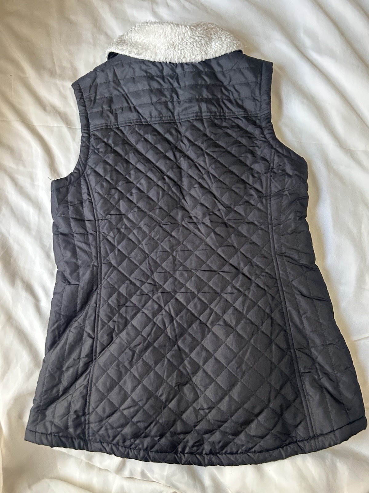 Ambiance Outdoor Black Puffer Vest Lined Furr Quilted Zip Up Women Small VTG EUC