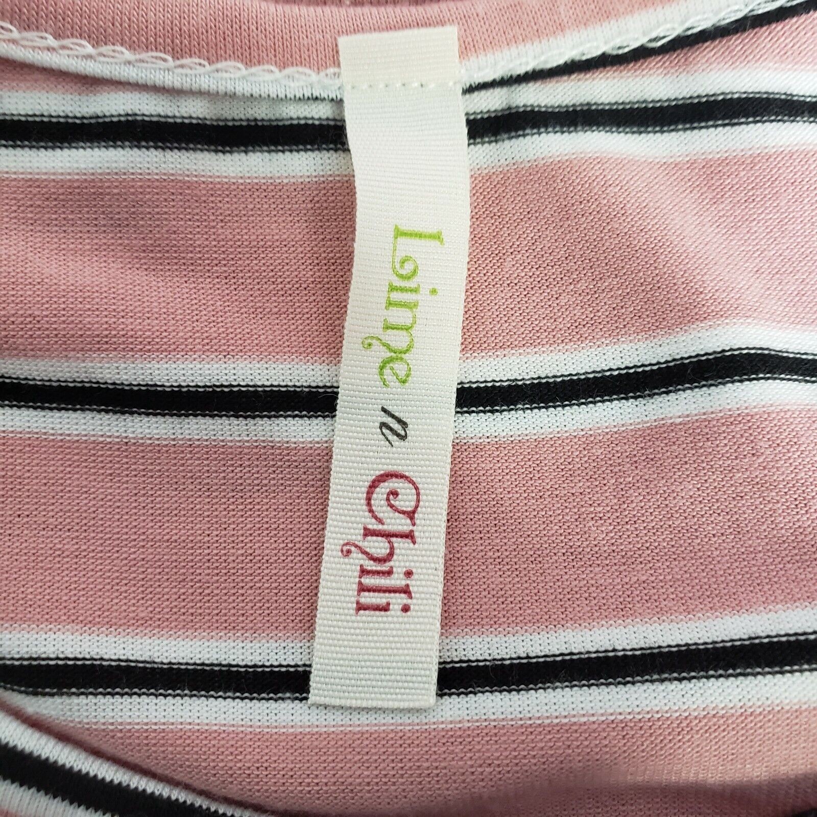 Lime N Chili Womens Top Large Tunic Peplum 3/4 Sleeve Striped Pink Stretch Crew