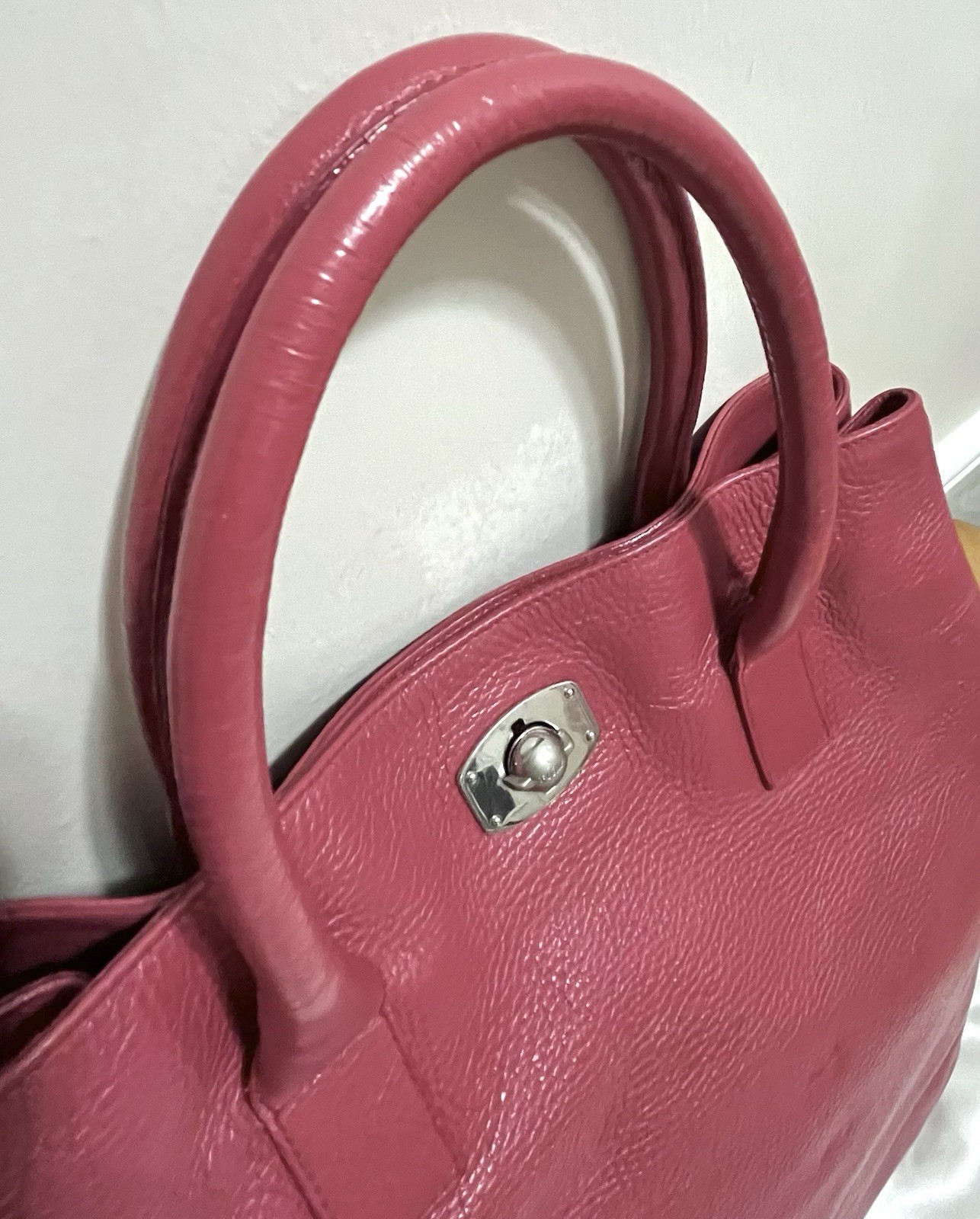 FURLA Appaloosa Bag Raspberry/Dark Pink Pebbled Leather 14×12.5×5.5” Large EUC