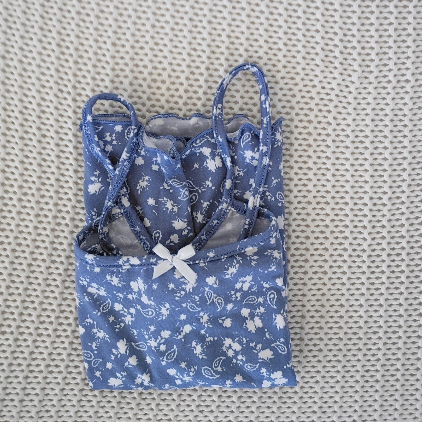 Gaze Blue Floral Paisley Camisole Bow Lettuce Hem Crop Top S Fairycore