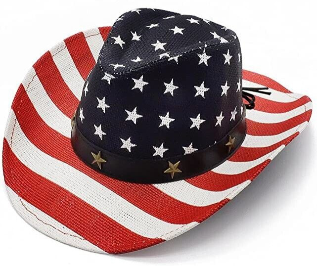 American Flag Cowboy Hat, Bright Red, White, Blue Western USA Shape-It Brim