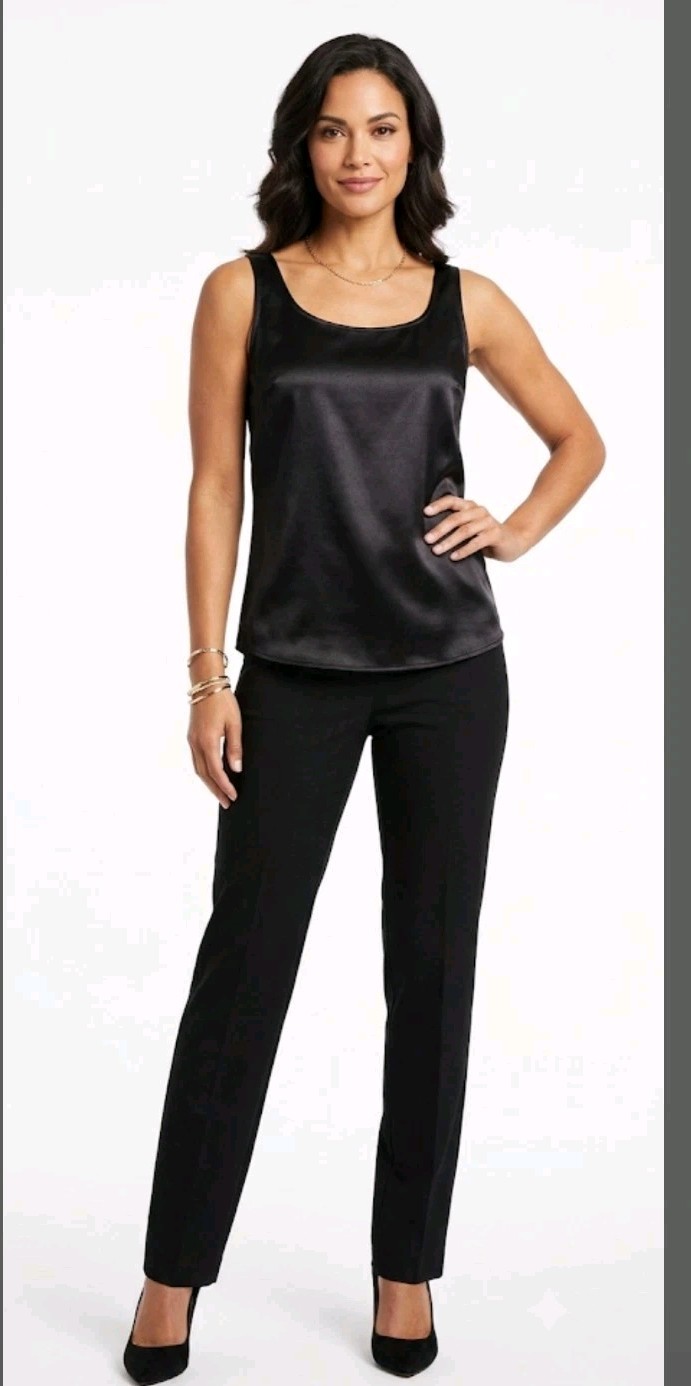 Notations Black Satin Cami Tank Top Whimsigoth Blouse Womens L Gothic #100L