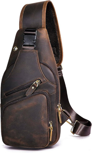 Le’aokuu Men Fashion Casual Tea Designer Travel Hiking Crossbody Chest Brown