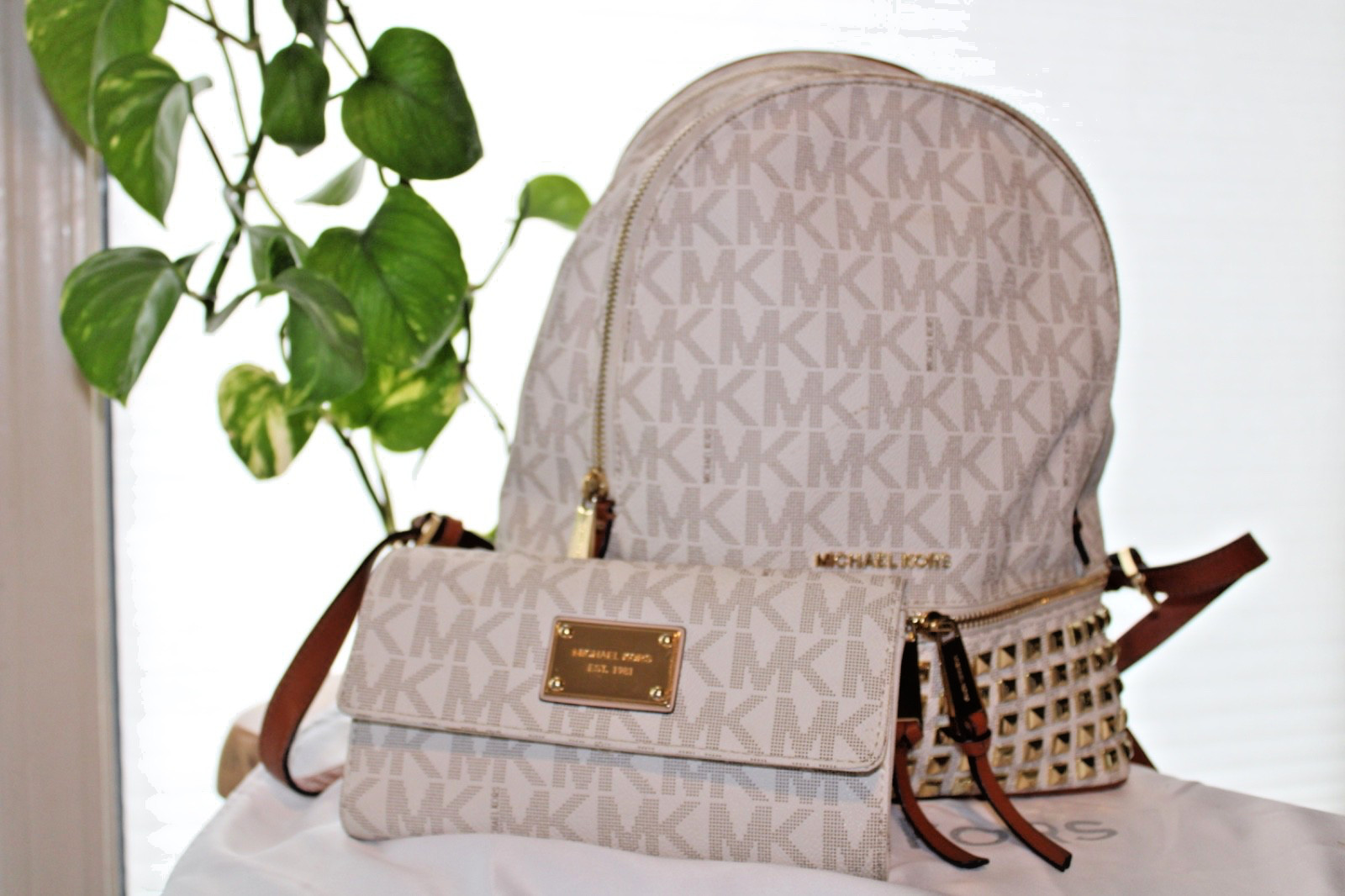 Beautiful Michael Kors Rhea Zip Studded Backpack with Wallet!
