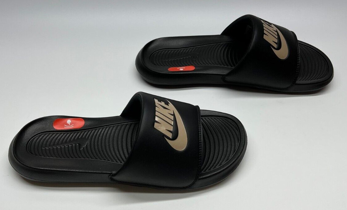 Nike Victori One Slide CN9675 006 Black Metallic Gold Sandals Shoes Mens 8