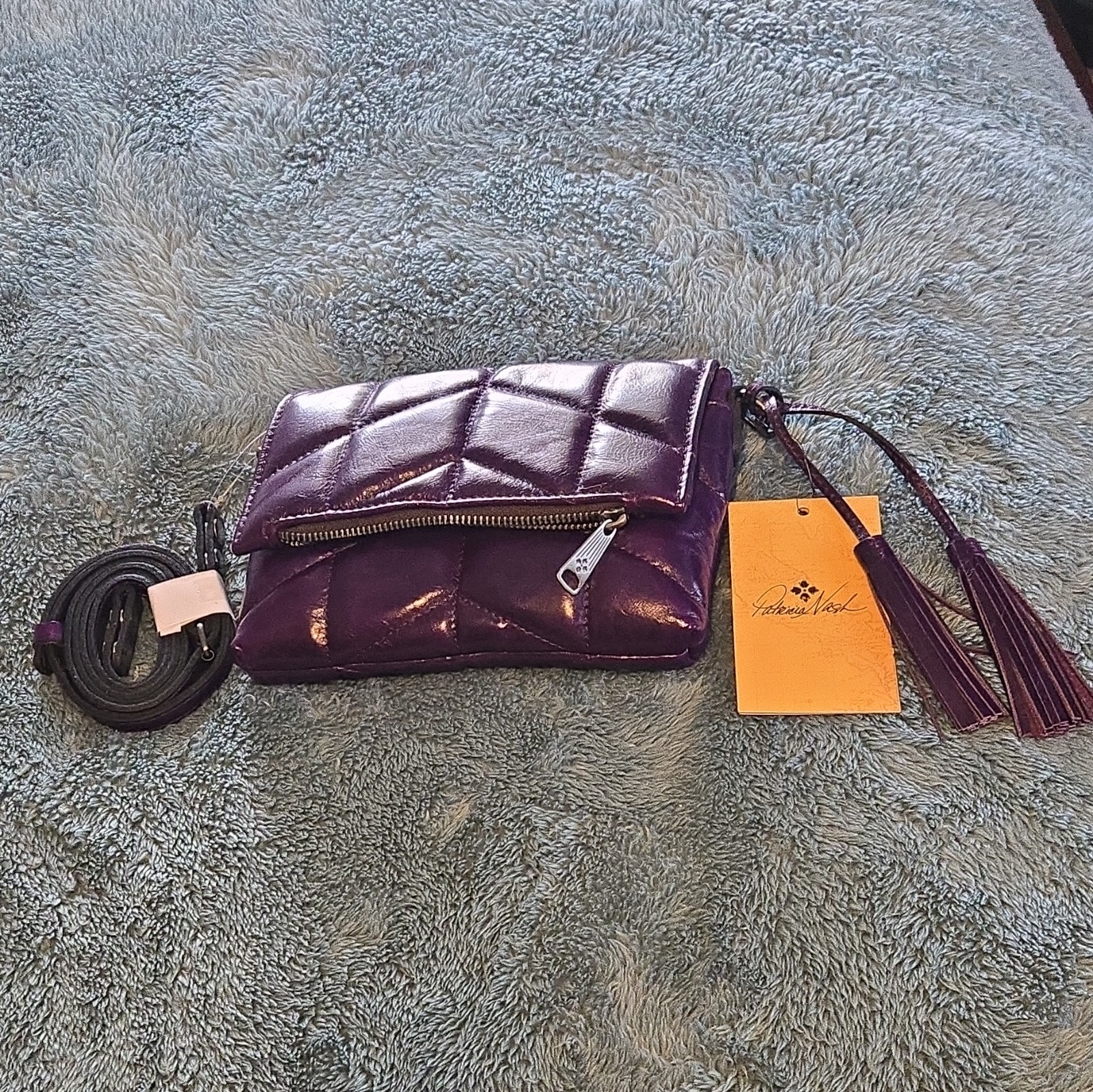 Patricia Nash Purple Quilted Crossbody Bag Tassel Zip, Detachable Strap