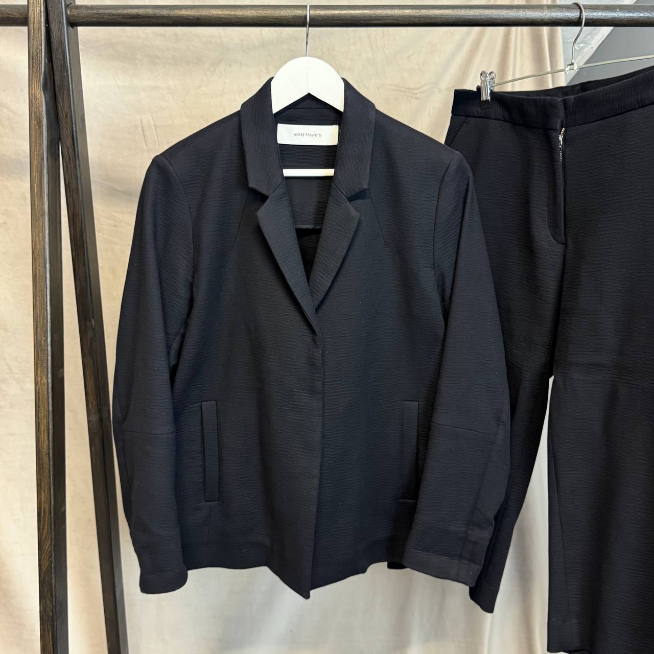 Rare Norse Projects Yrsa Waffle Suit Set Blazer Trousers Black Made in Portugal