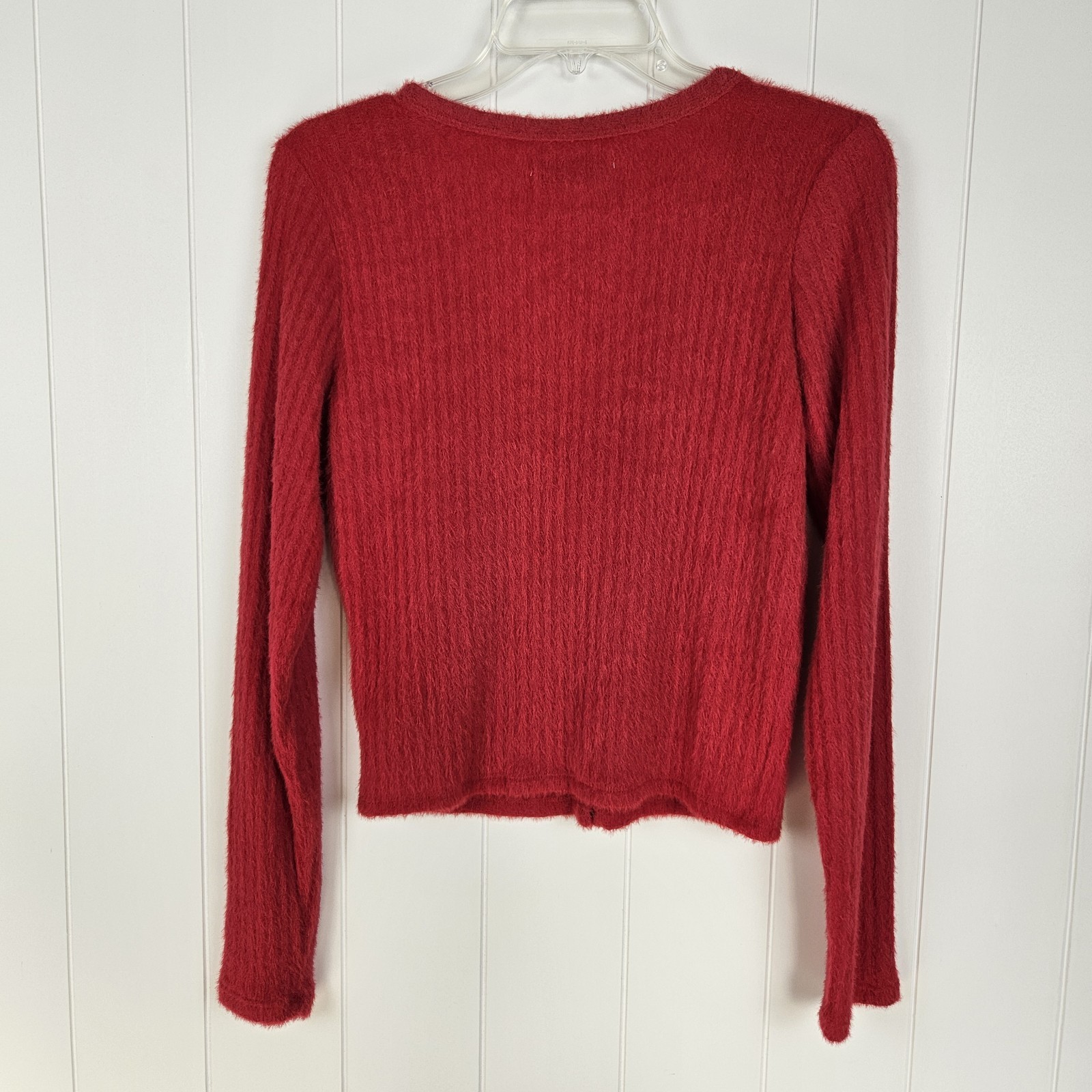Hollister Cherry Red Cardigan Fuzzy Button Up V Neck Crop Large Holiday Preppy