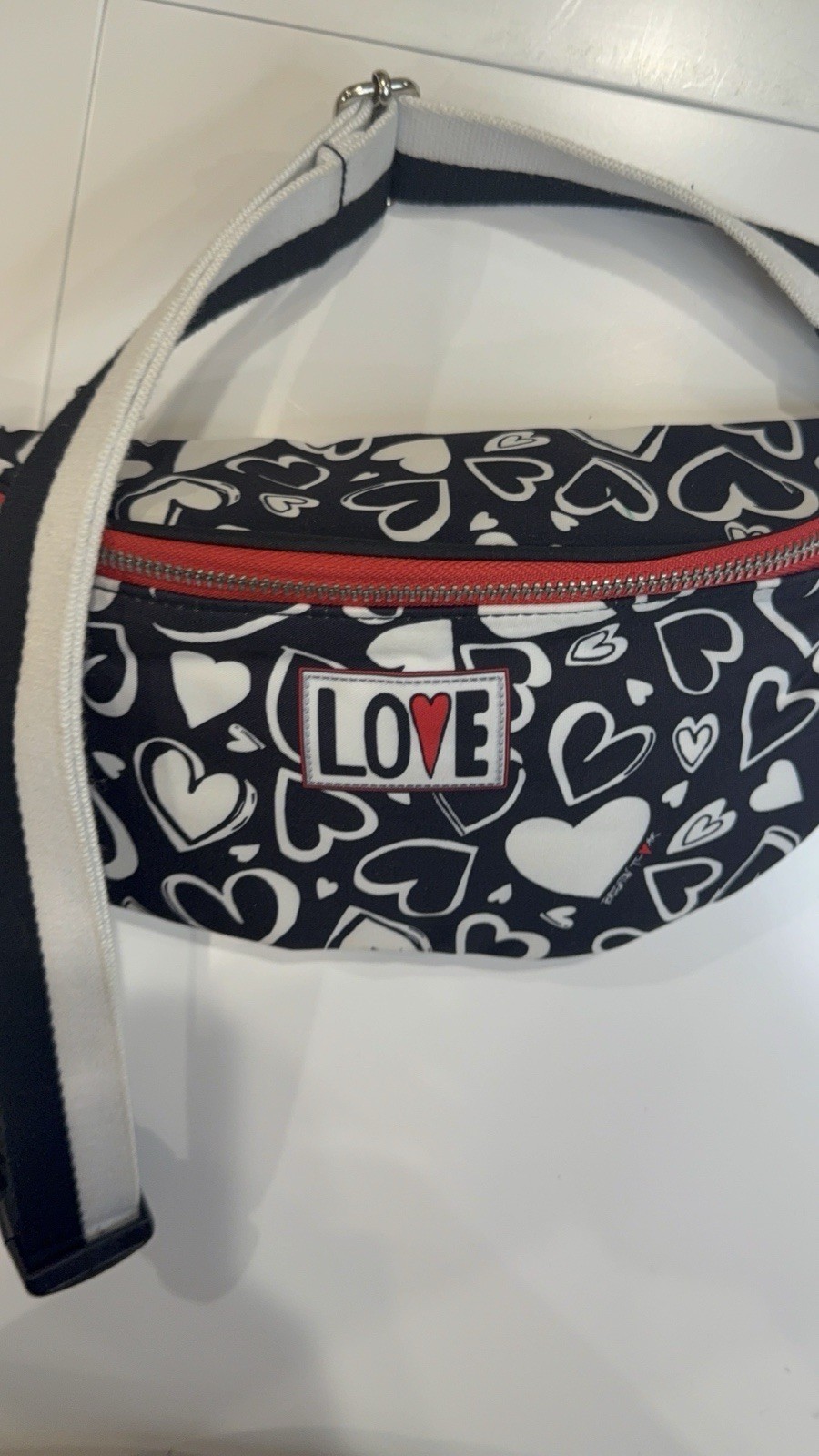 Brighton Endless Love Belt Bag Fanny Pack Black White Hearts Excellent