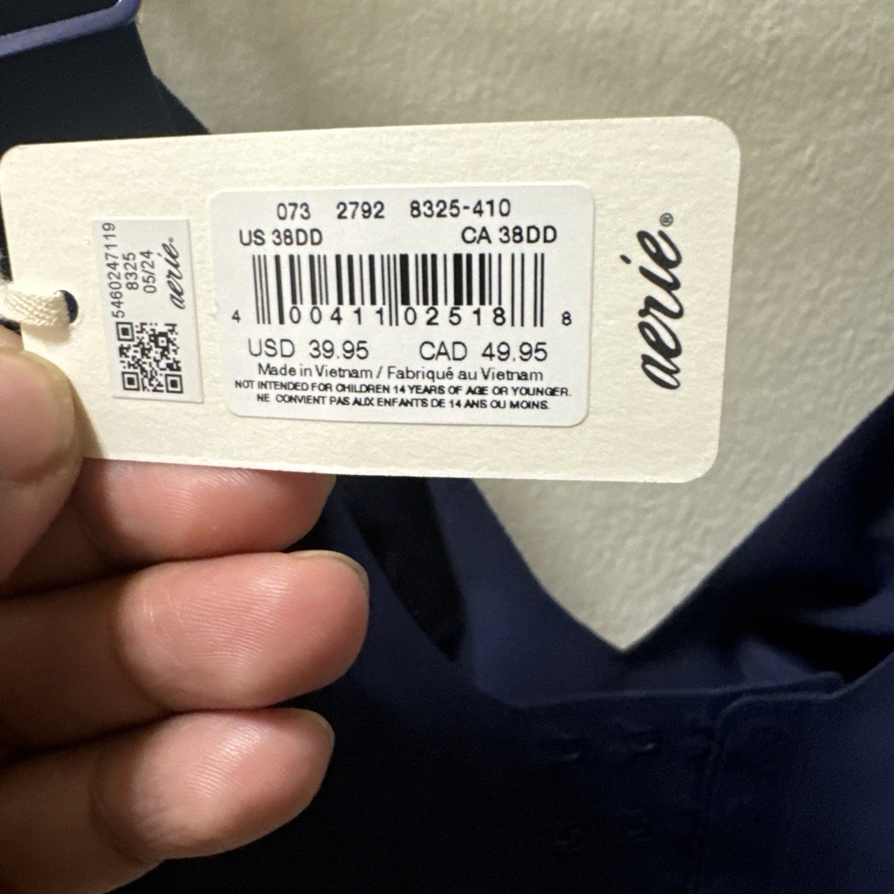 Smoothez By aerie Navy Underwire Seamless Support Bra Size 38DD