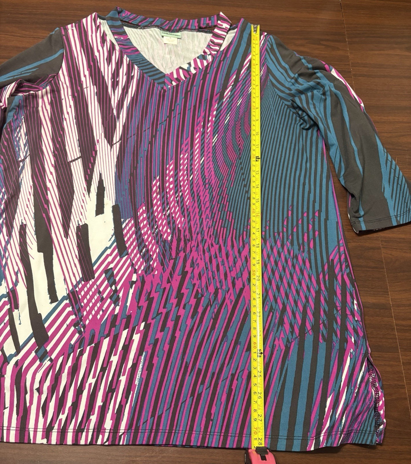 Sara Morgan Multicolor Abstract V-Neck 3/4 Sleeve Pullover Top Womens M
