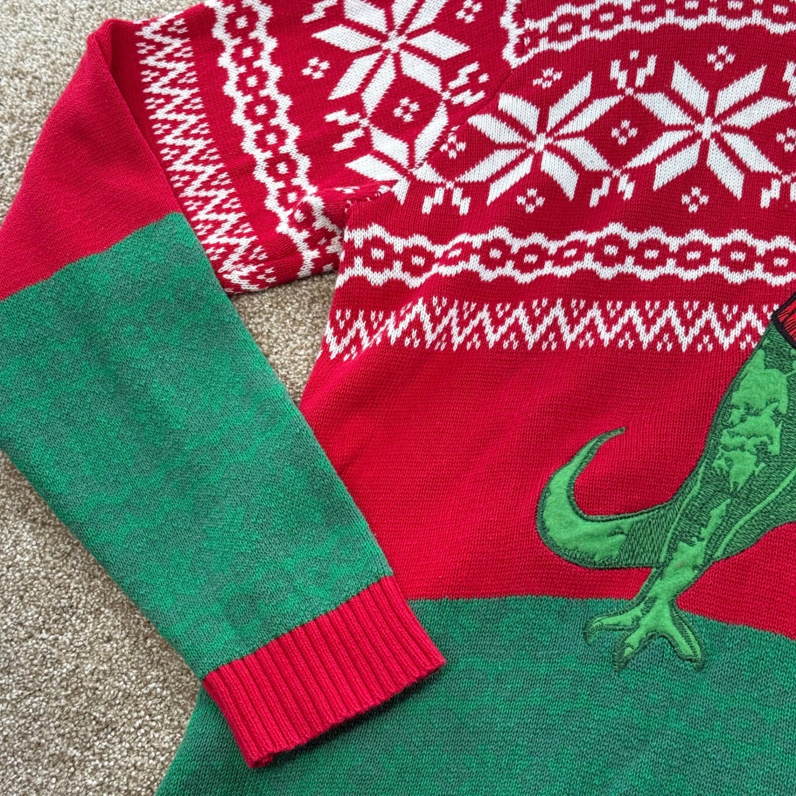 33 Degrees Mens XL Christmas Sweater T-Rex Dinosaur Red Green Ugly Funny