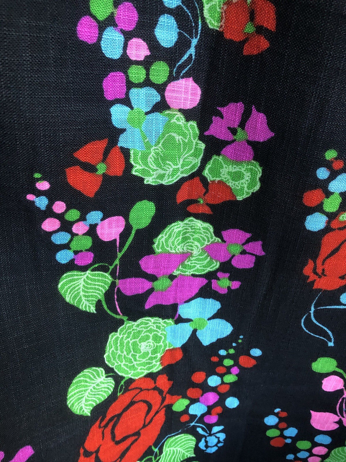 Mid-Century Vtg 1960s Lord & Taylor Marimekko Style Black Linen Maxi Dress ILGWU