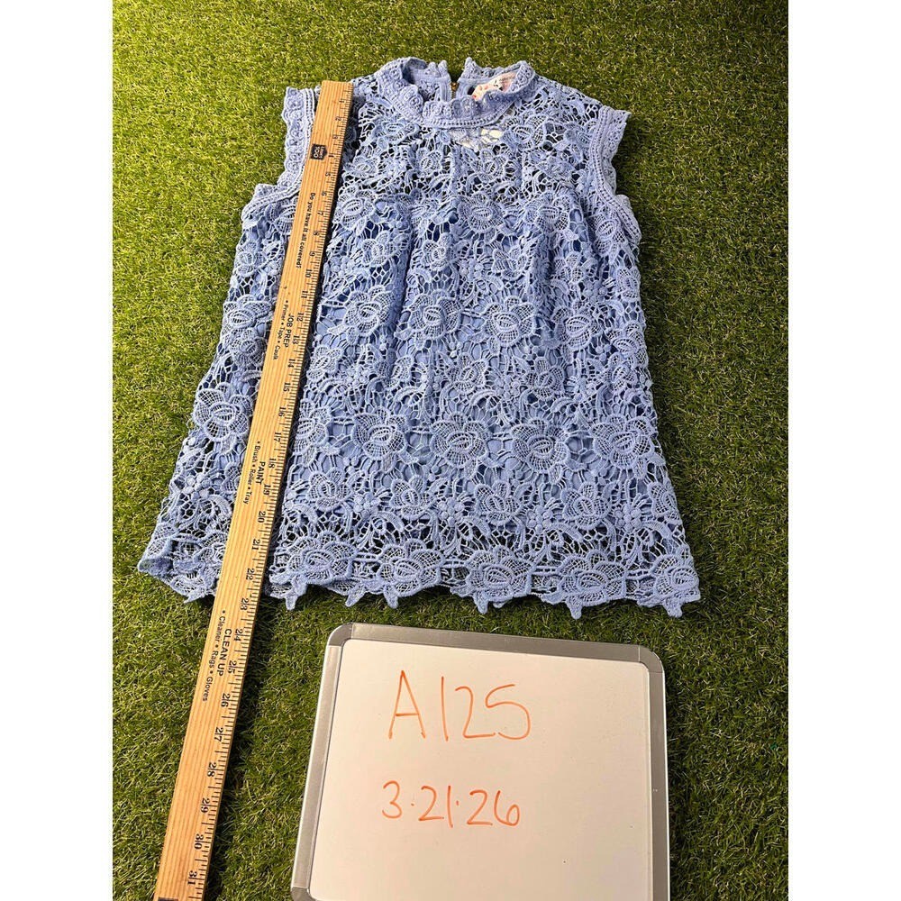 Nanette Lepore Crochet Top Light Blue Sleeveless Lace Exposed zipper