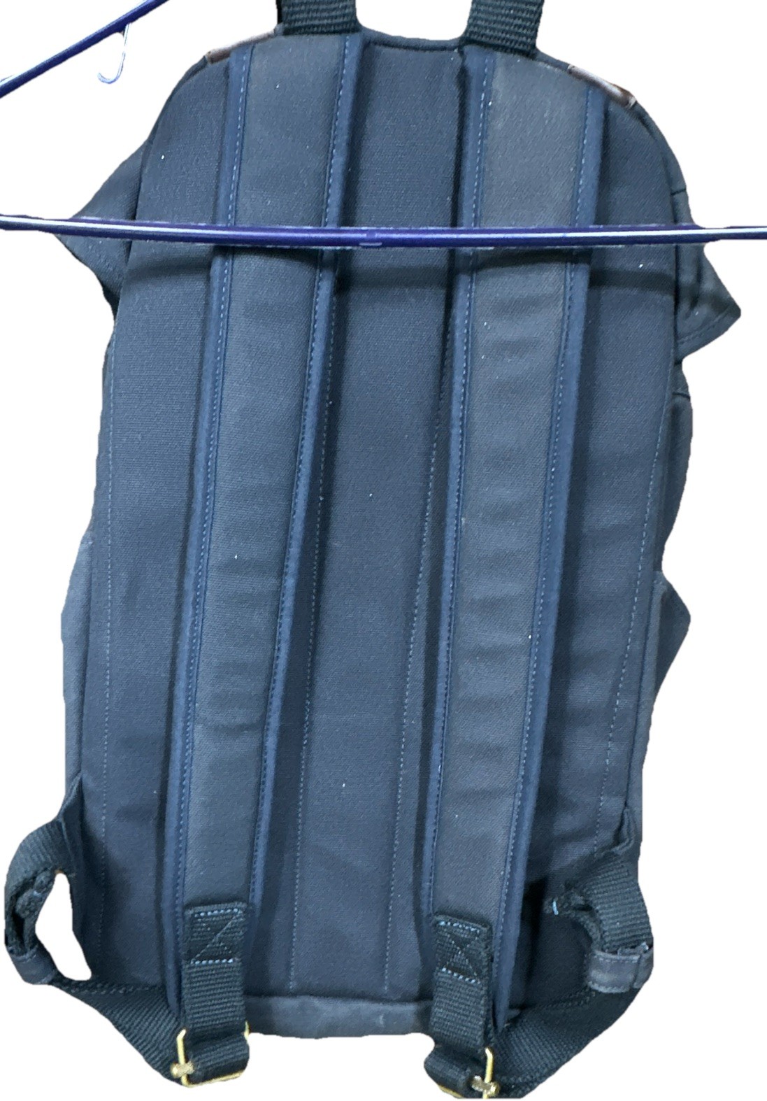 Lands’ End Canvas Backpack Blue Brown Drawstring Flap School Travel Bag