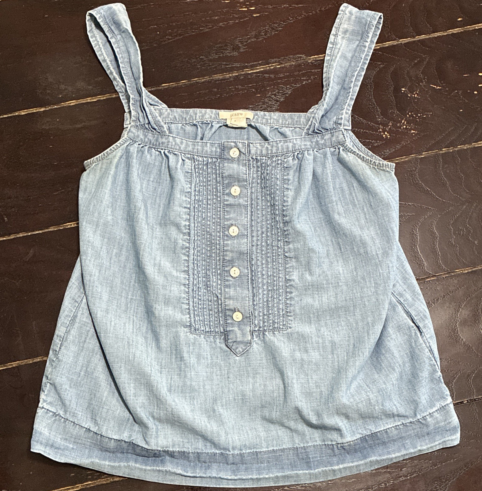 J.CREW Blue Chambray Square Neck Sleeveless Button Front Tank Top Womens 4