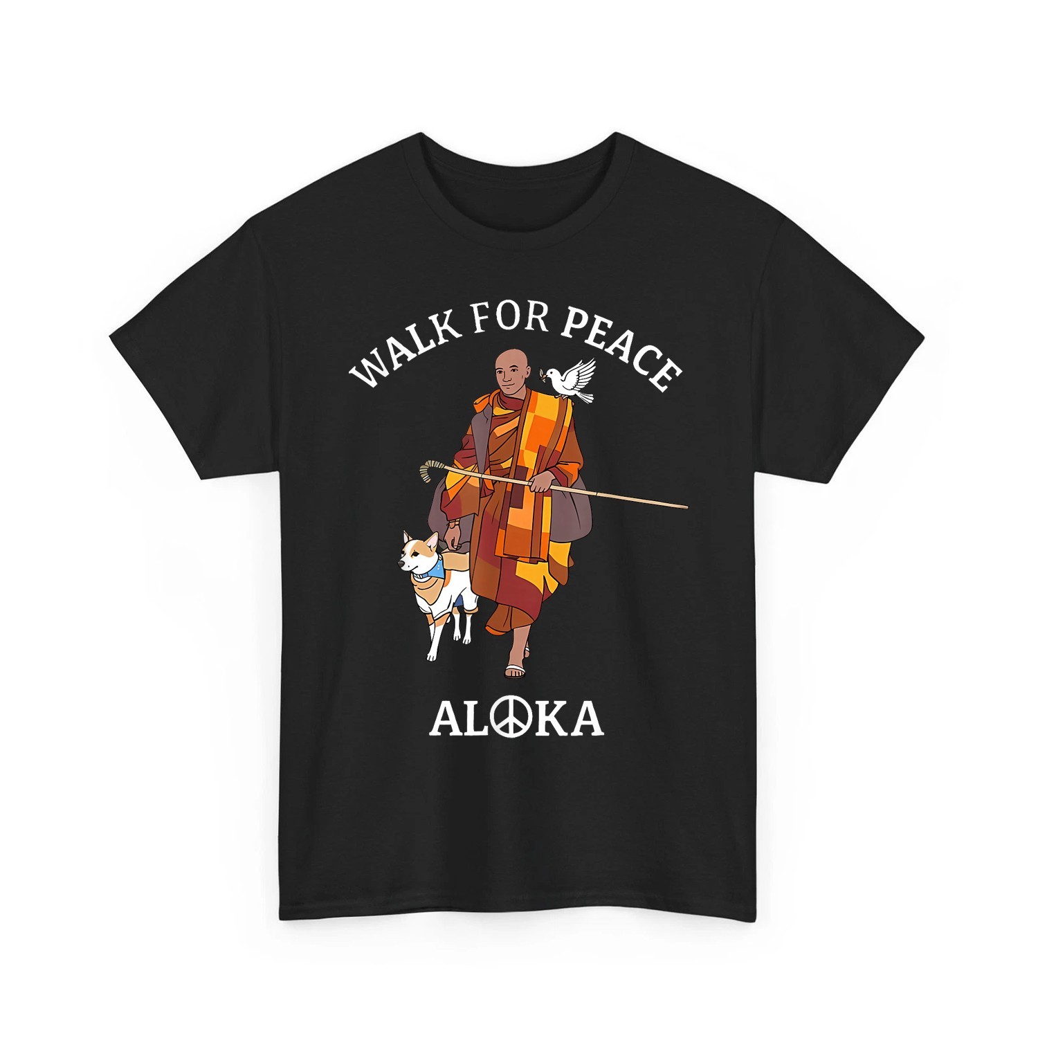 Walk for Peace Monks with Aloka Dog Shirt, Peaceful Path Women Men Shirt