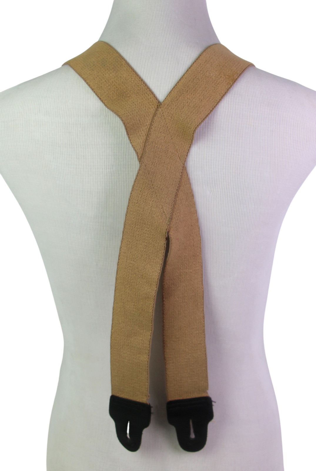 VTG Walking Boss BEIGE ELASTIC BLCK LEATHER BUTTON-ON X-BACK 2″Wd SUSPENDERS (P5