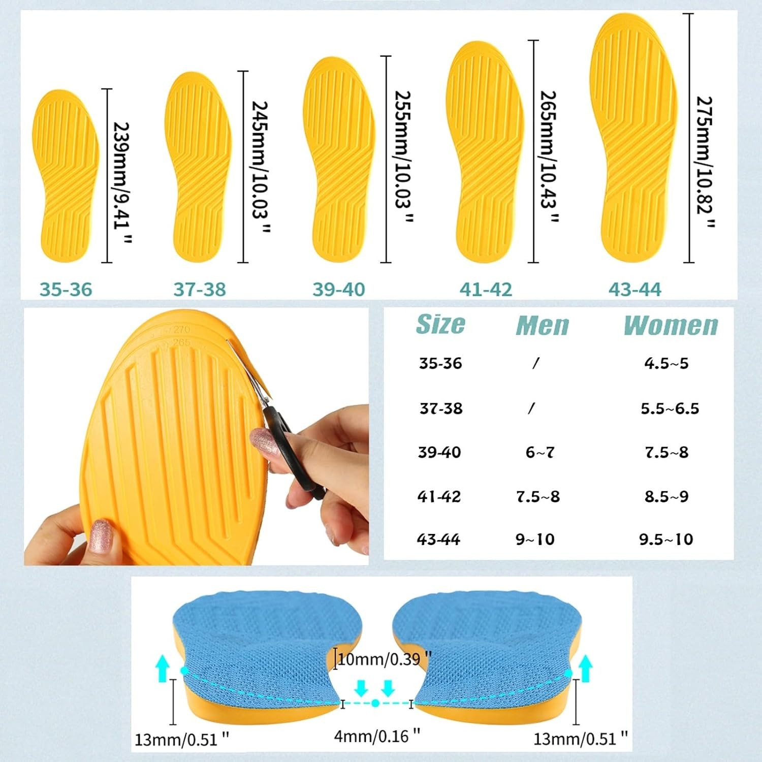 Supination Insoles,Arch Support Inserts,Plantar Fasciitis 39-40,