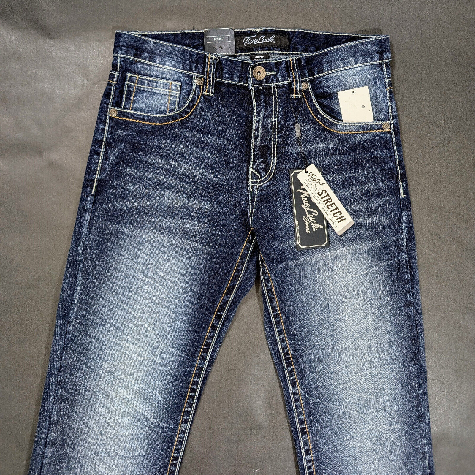 True Luck Men’s Classic Stretch Bootcut Jeans Pants 30×30 36×32 34×30 Stitch