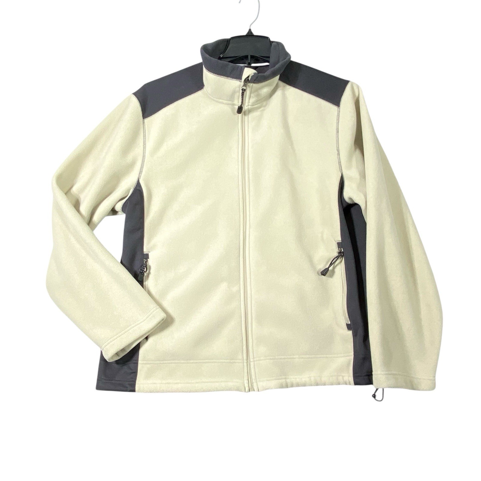 Tek Gear Fleece Jacket Men’s L Cream Gray Full Zip Stand Up Collar Lightweight