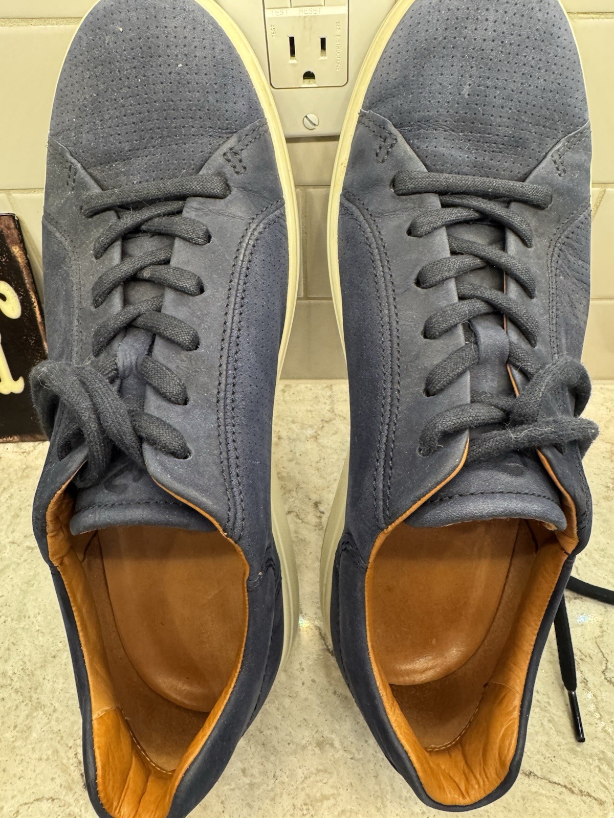 ECCO Men’s Blue Suede Lace-Up Casual Sneakers Rubber Sole Round Toe US 10