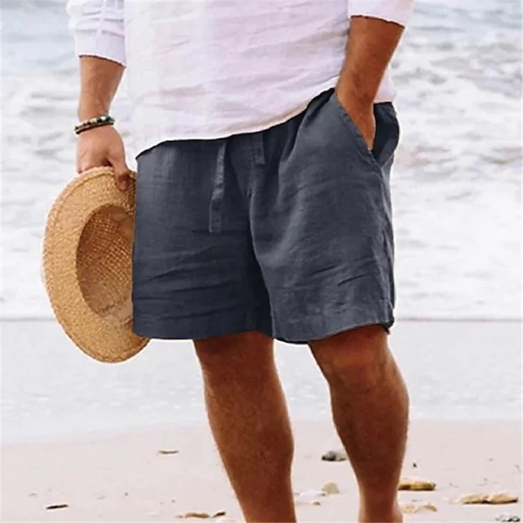 Men’s Cotton Linen Lightweight Gym Beach Shorts for Summer Casual Fit Pants