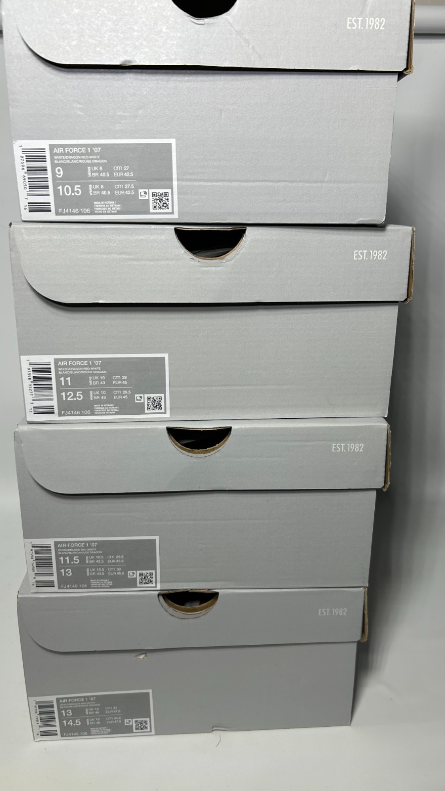 [TARIFF-FREE] Nike Air Force 1 Low Dragon Red Men Sz 9-11-11.5-13 Wht FJ4146-106