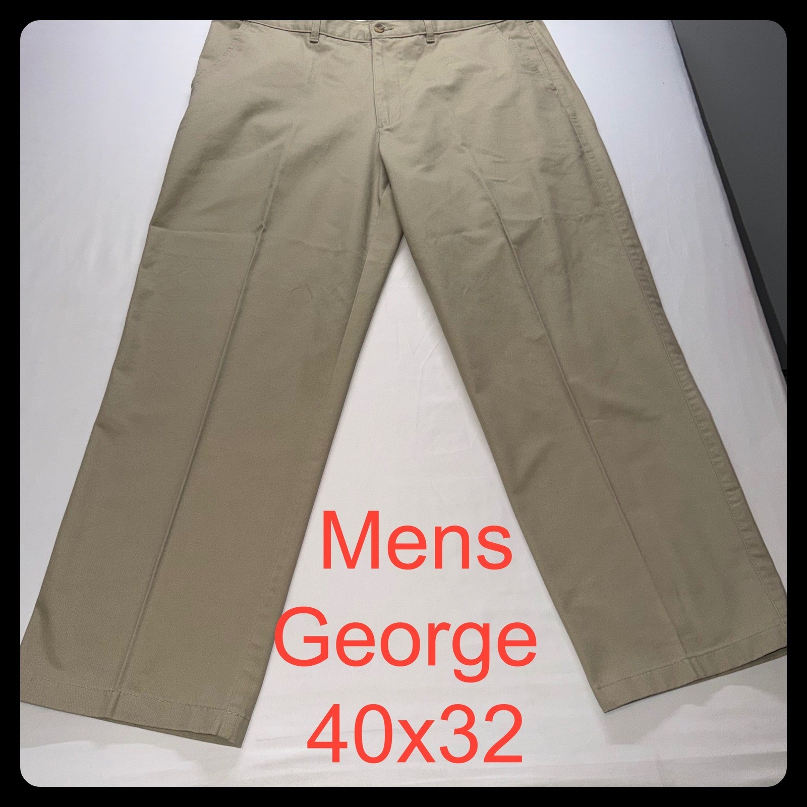 George Chino Pants Mens 42×32 Barley Tan Flat Front Cotton Blend Casual Chinos