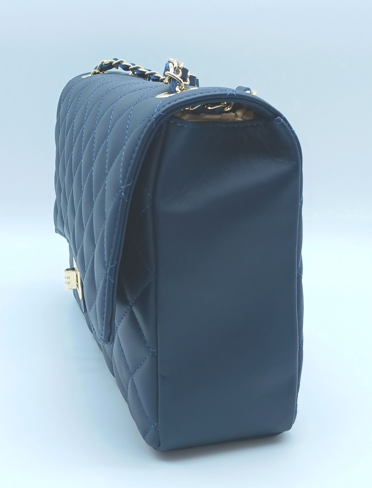 Italian Genuine Leather Quilted Handbag (X-Large) – Made In Italy – Dark Blue