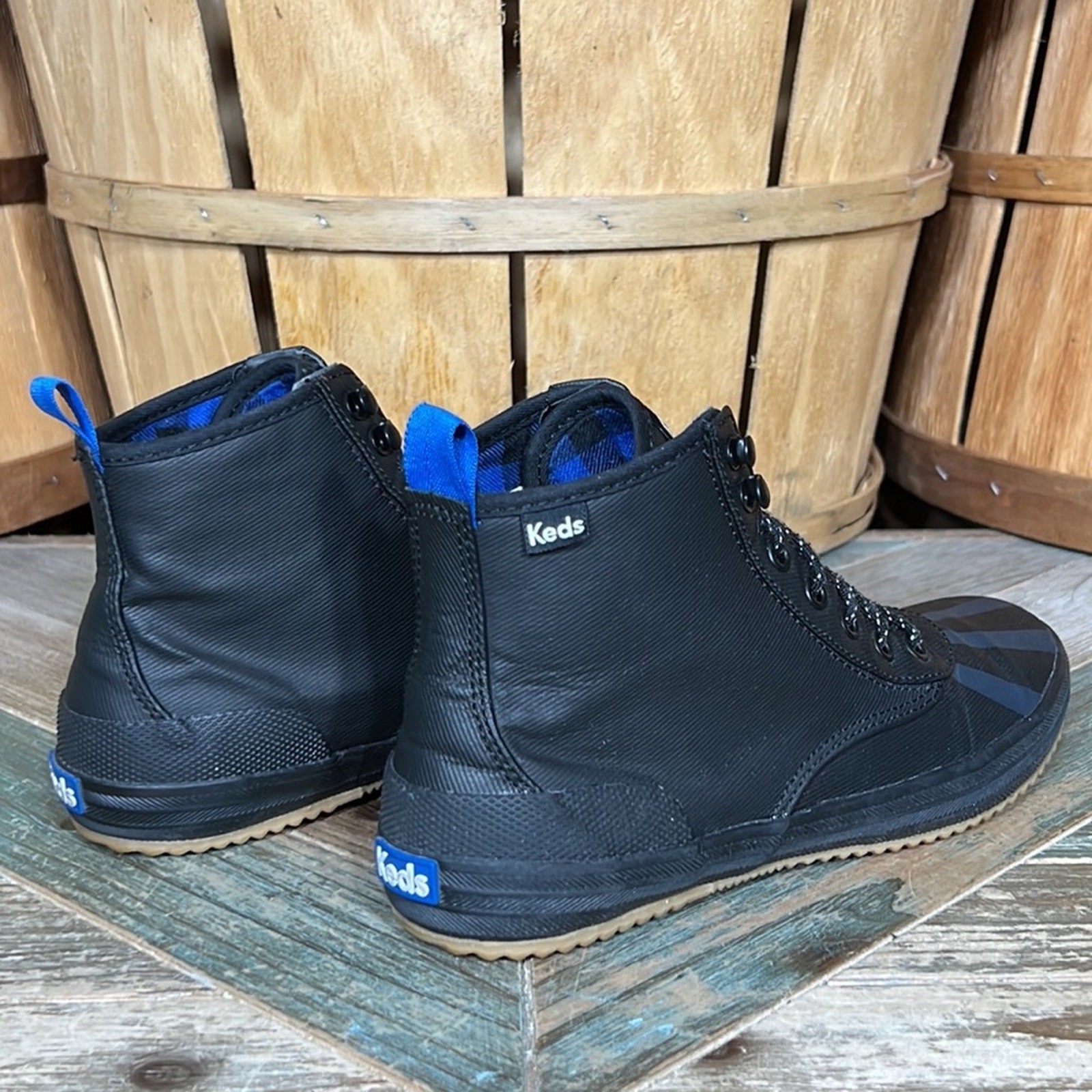 Keds Scout Splash Black Blue Water Resistant Twill Waxed Canvas Boots Womens 6