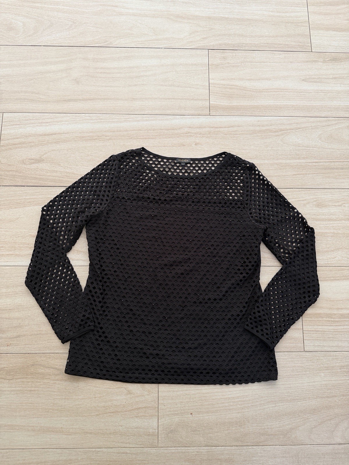 ESCADA Black Gold Viscose Polyester Cut Out Long Sleeve Top