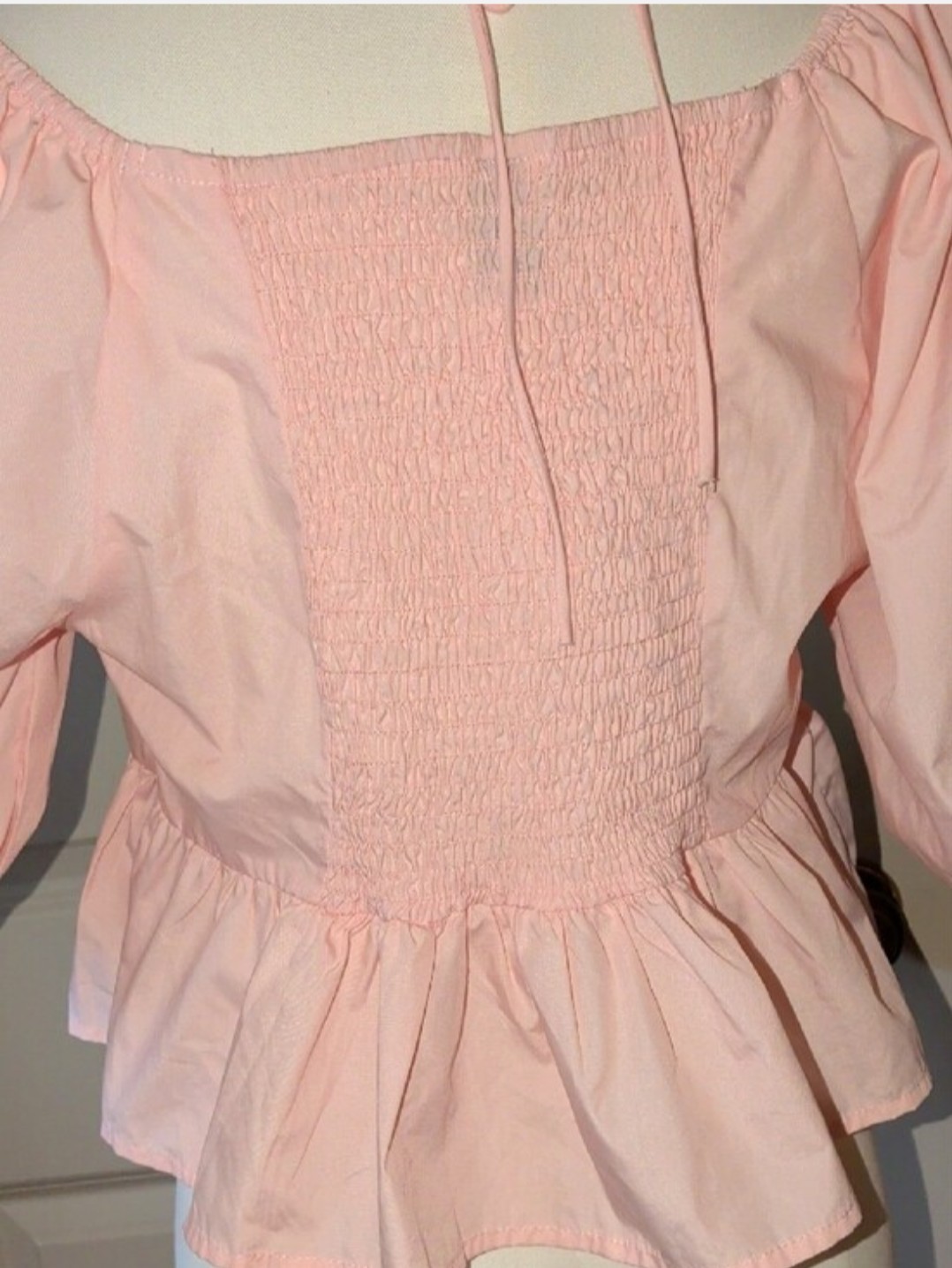 DAZY Women’s XL Pink Solid Square Neck Puff Sleeve Smocked Peplum Blouse