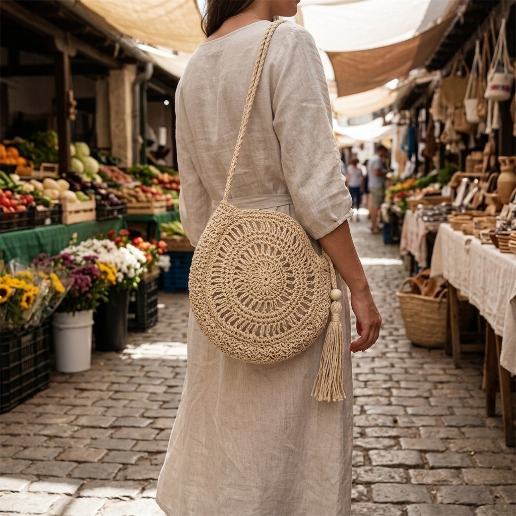 Women Summer Beach Shoulder Bag Handwoven Straw Crossbody Bag for Ladies