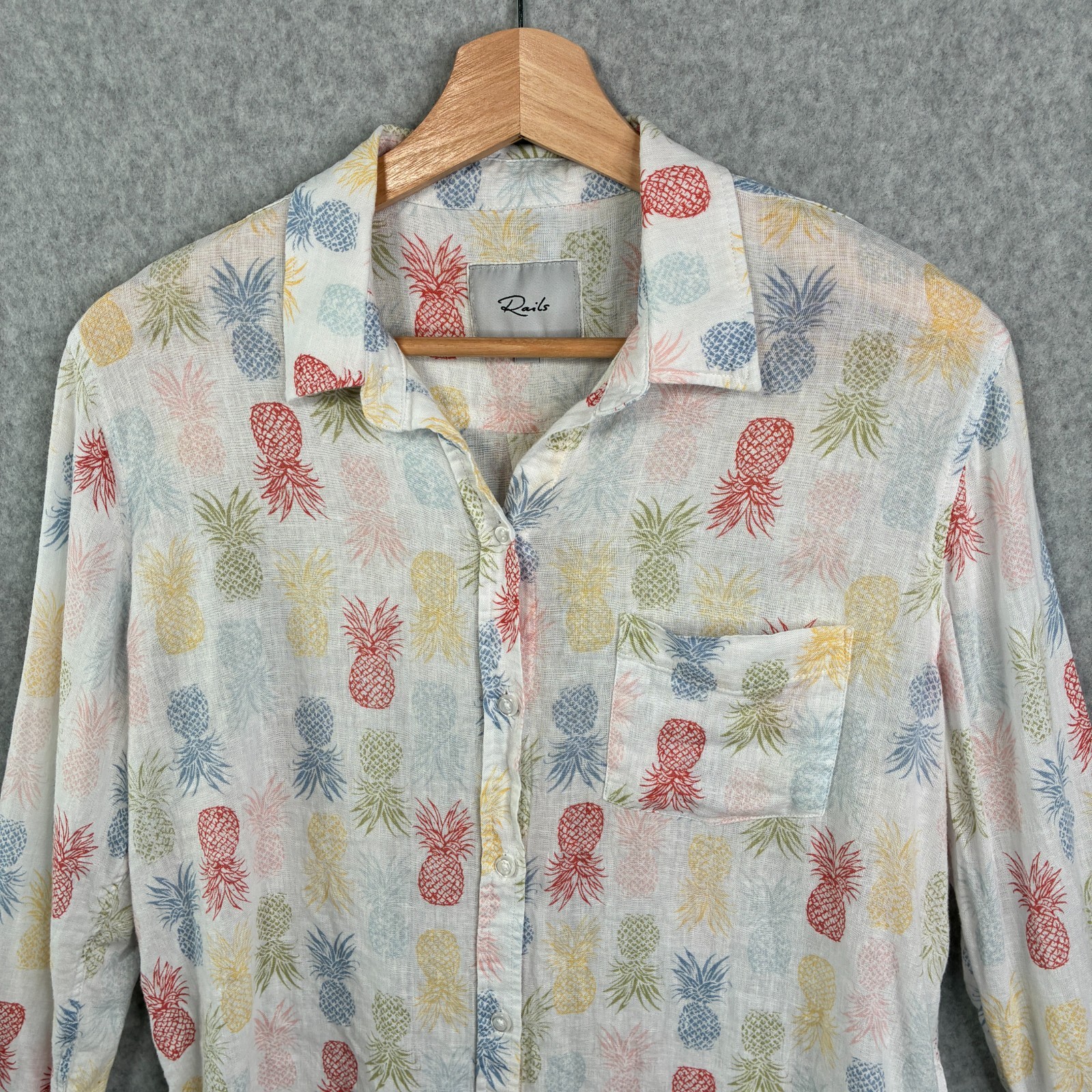 Rails Shirt Womens Small White Charli Rainbow Pinas Button Up Linen Blend