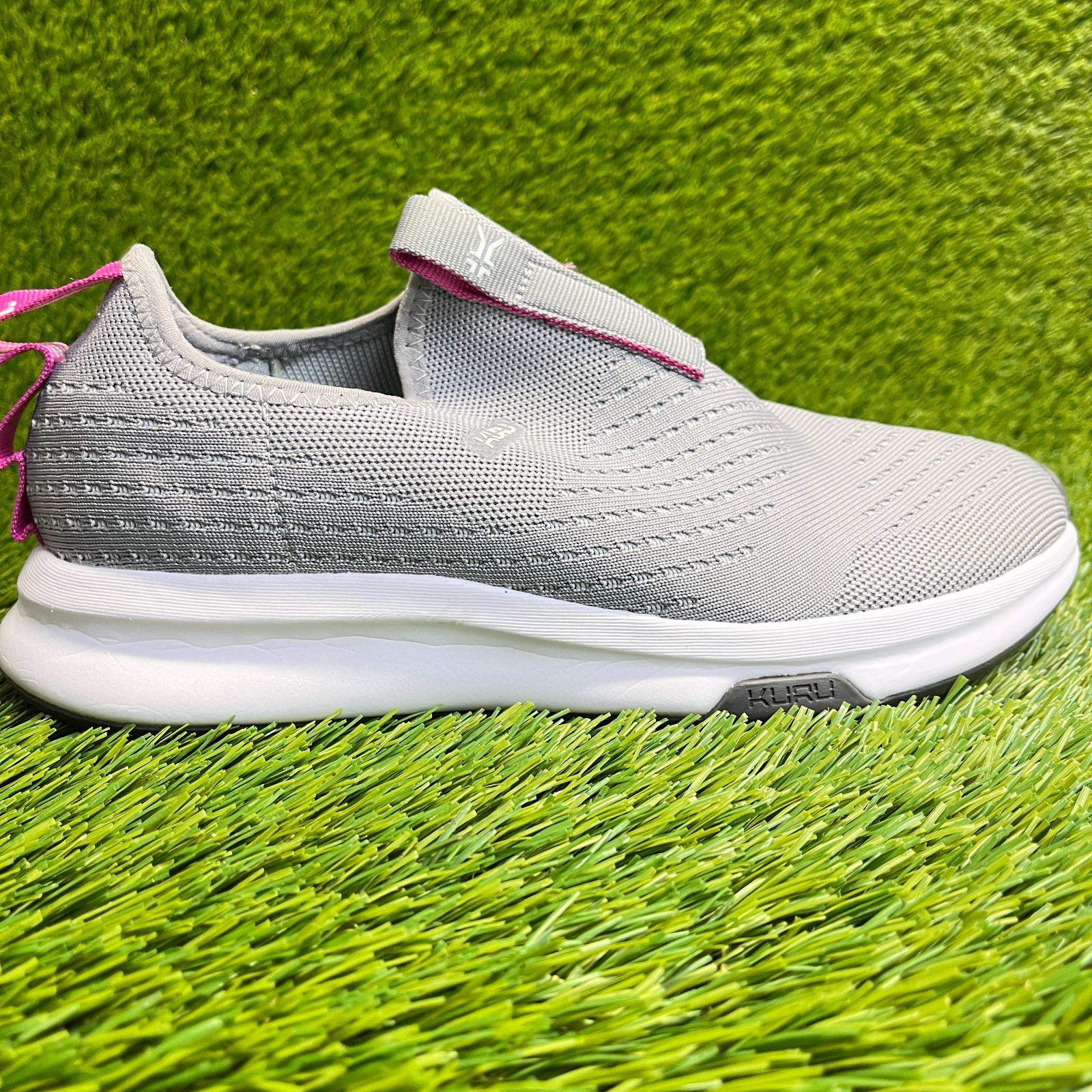 Kuru Atom Womens Size 9 Gray White Pink Athletic Walking Slip-On Shoes Sneakers