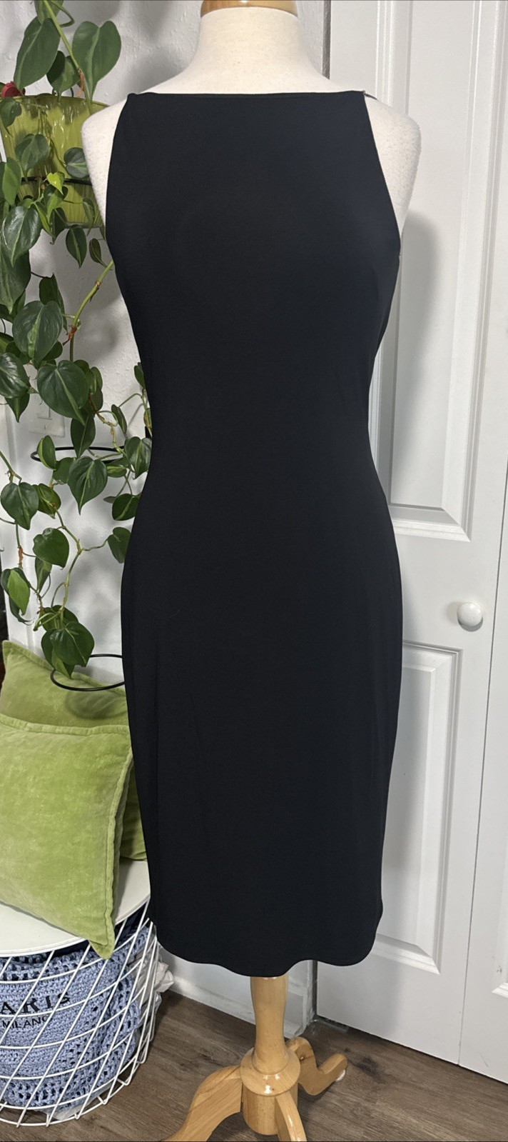 Vintage Laundry By Shelli Segal Black Open Back Midi Dress Minimalist 90s Y2K