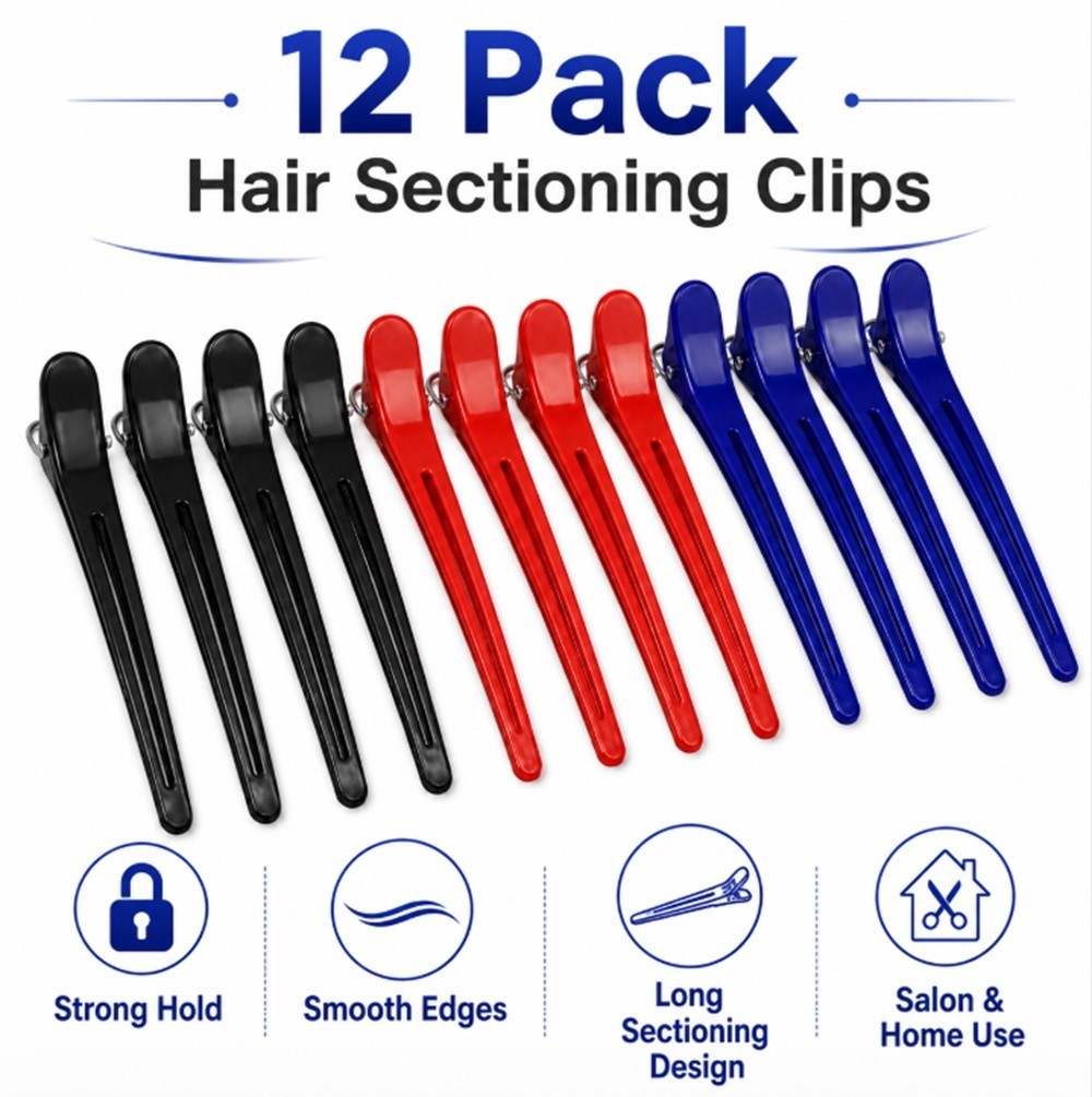 12-Piece Professional Non-Slip Alligator Hair Clips – Salon Sectioning Accessory